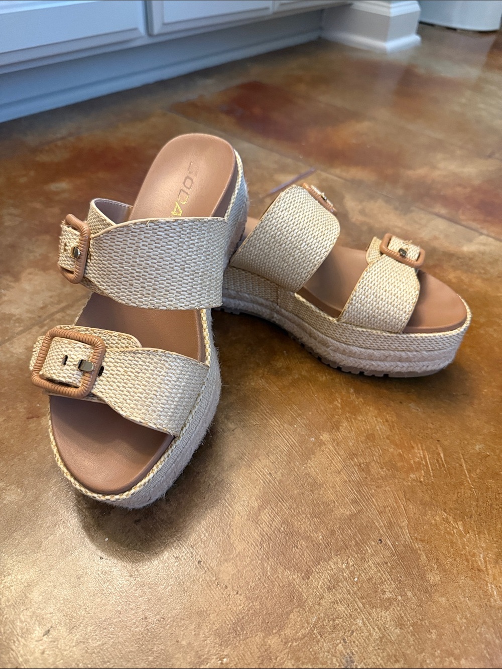 Soda Beige Woven Espadrille Platform Slide Sandals
